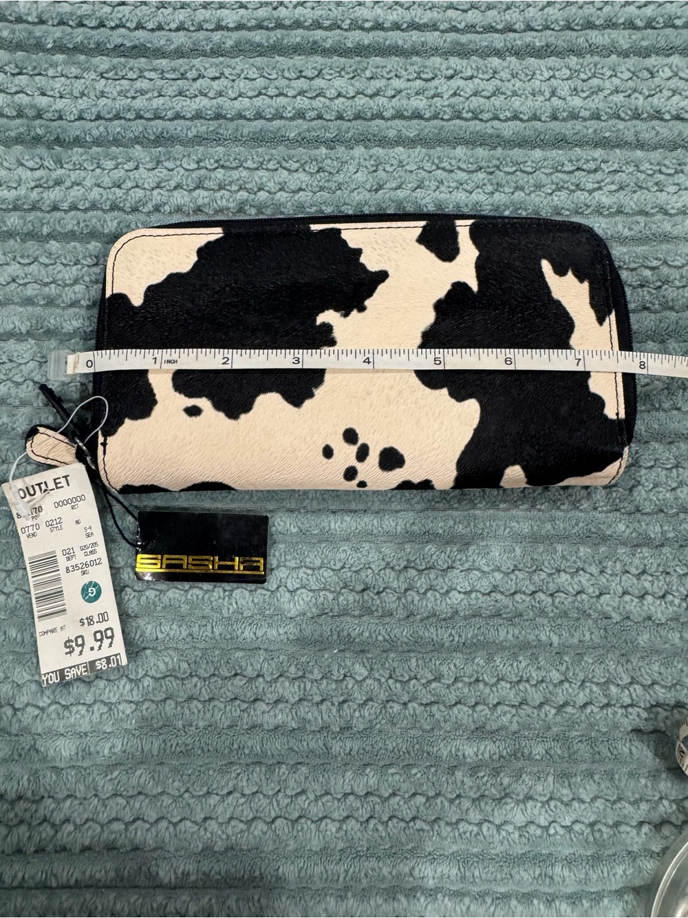 Sasha Black & White Cowhide Zip Wallet Clutch